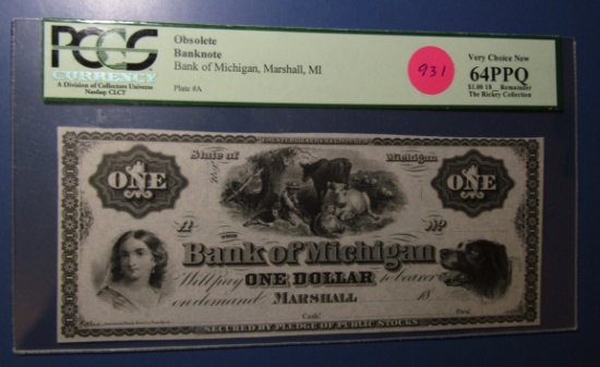 18__  BANK OF MICHIGAN $1.00 OBSOLETE NOTE PCGS VERY CHOICE NEW 64 PPQ