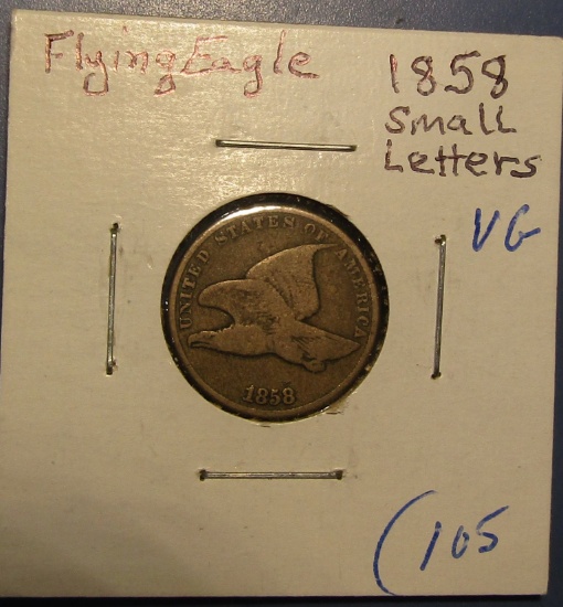1858 SMALL LETTERS FLYING EAGLE CENT VG