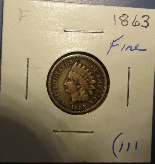 1863 INDIAN CENT FINE