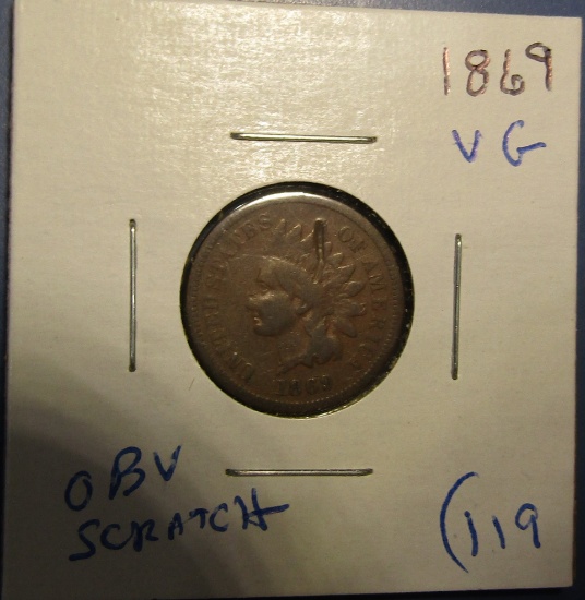 1869 INDIAN CENT VG (OBV SCRATCH)