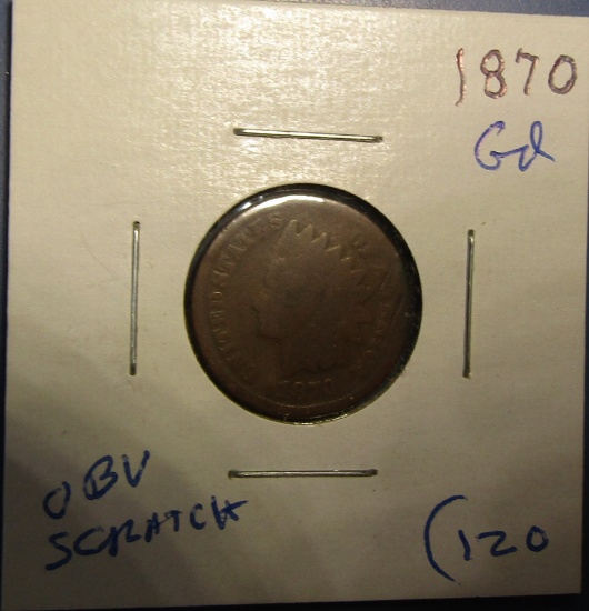 1870 INDIAN CENT GOOD (OBV. SCRATCH)