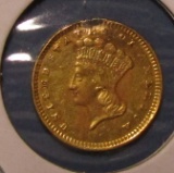 1873 OPEN 3 $1.00 ONE DOLLAR PRINCESS GOLD AU (TESTED AS GENUINE GOLD W/LIG