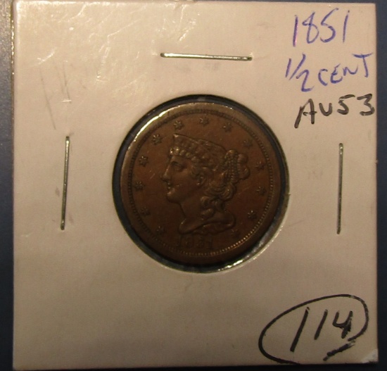 1851 HALF CENT AU-53