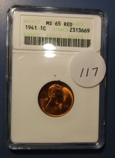 1941 LINCOLN CENT ANACS MS-65 RED