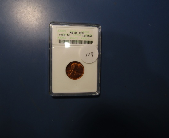 1950 LINCOLN CENT ANACS MS-65 RED