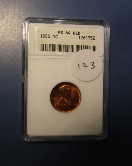 1955 LINCOLN CENT ANACS MS-64 RED