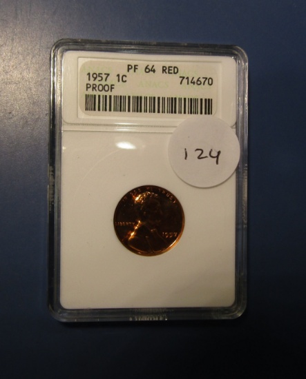 1957 LINCOLN CENT ANACS PROOF-64 RED