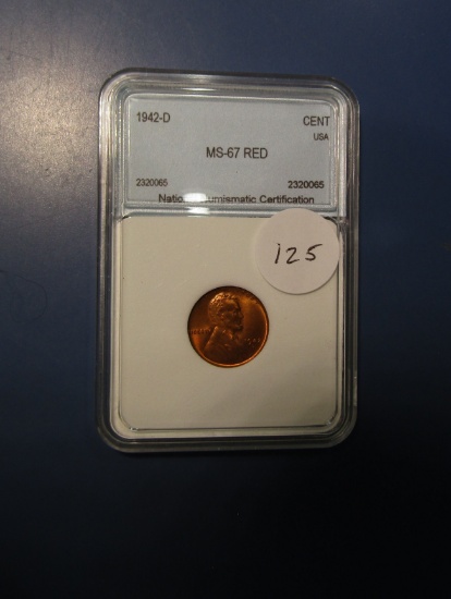 1942-D LINCOLN CENT NNC MS-67 RED