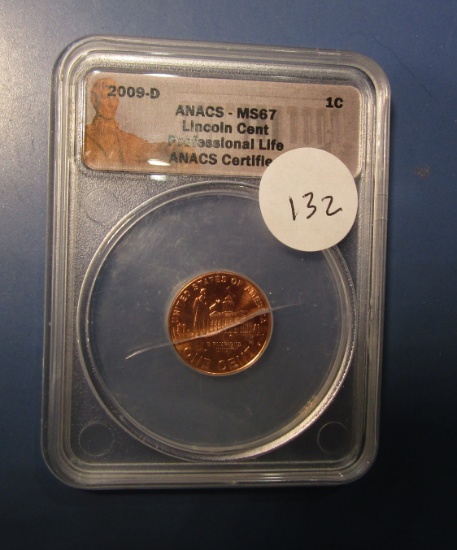 2009-D LINCOLN CENT ANACS MS-67 RED (CRACKED CASE)
