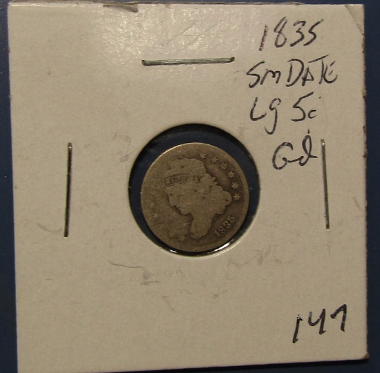 1835 LARGE 5 BUST HALF DIME GOOD-4