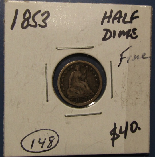 1853 ARROWS SEATED HALF DIME FINE-12