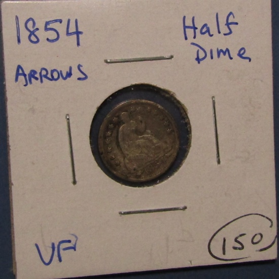 1854 ARROWS SEATED HALF DIME VF