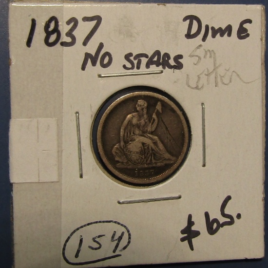 1837 SMALL DATE NO STARS SEATED DIME FINE-15 (OBV. SCRATCH)