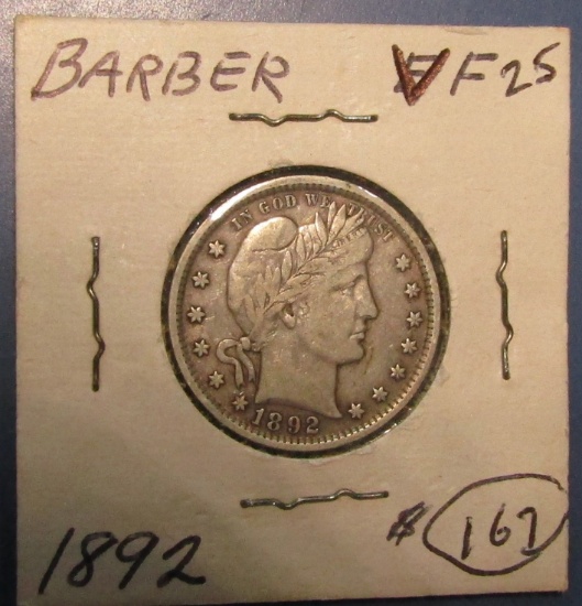 1892 BARBER QURTER VF-25