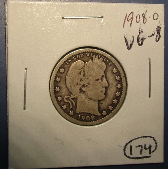 1908-O BARBER QUARTER VG-8
