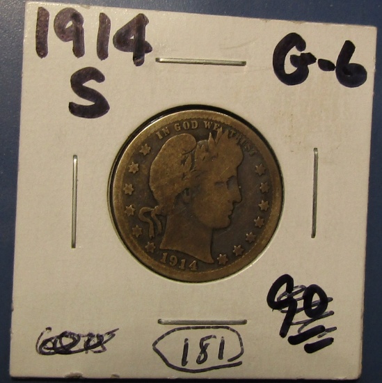 1914-S BARBER QUARTER GOOD-6