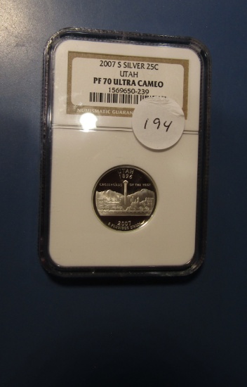2007-S SILVER UTAH STATE QUARTER NGC PF-70 ULTRA CAMEO
