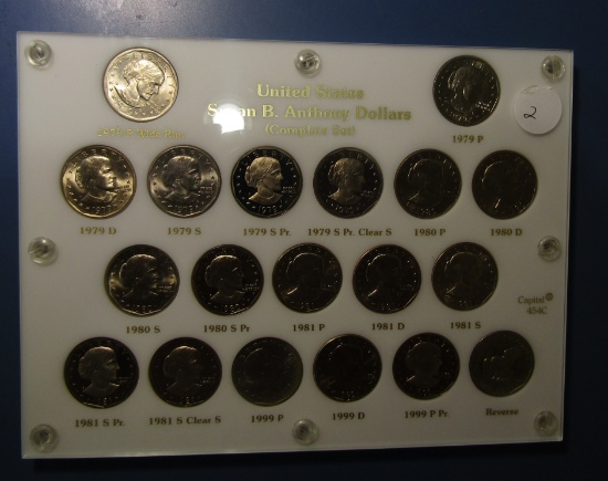 COMPLETE SET SBA DOLLARS GEM BU IN CAPITAL HOLDER