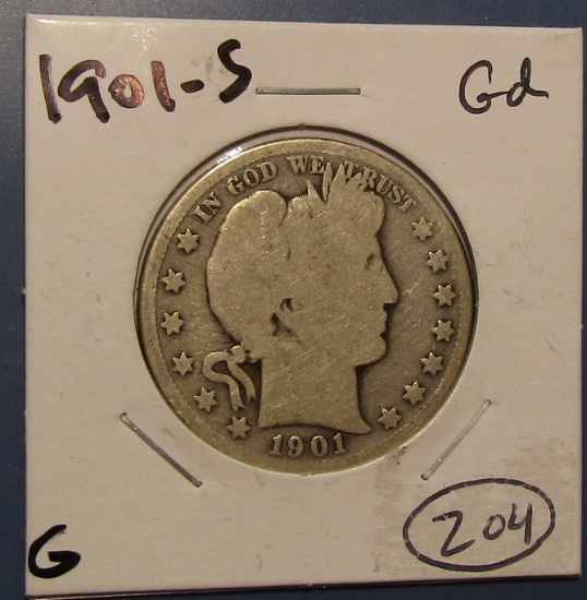1901-S BARBER HALF DOLLAR GOOD-4
