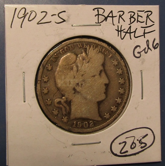 1902-S BARBER HALF DOLLAR GOOD-6