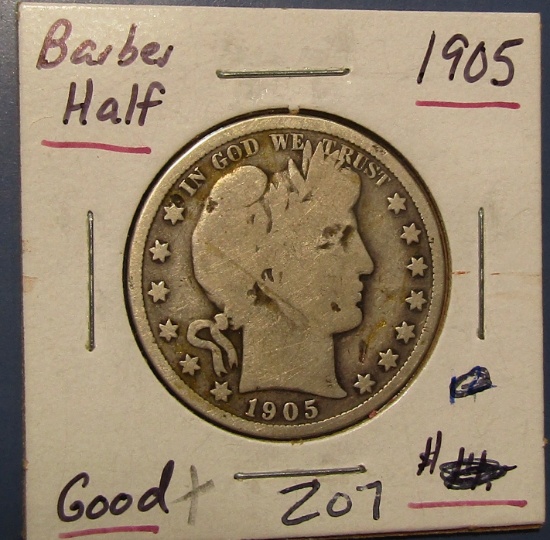 1905 BARBER HALF DOLLAR GOOD-6