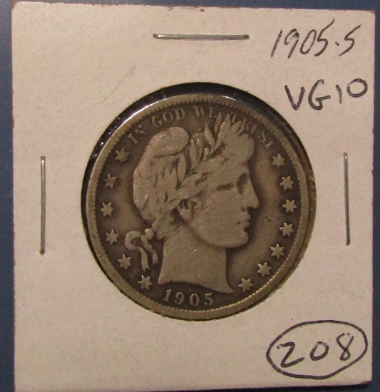 1905-S BARBER HALF DOLLAR VG-10