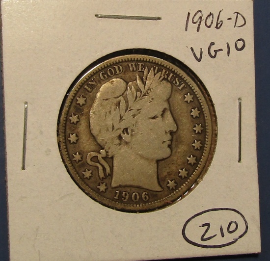 1906-D BARBER HALF DOLLAR VG-10