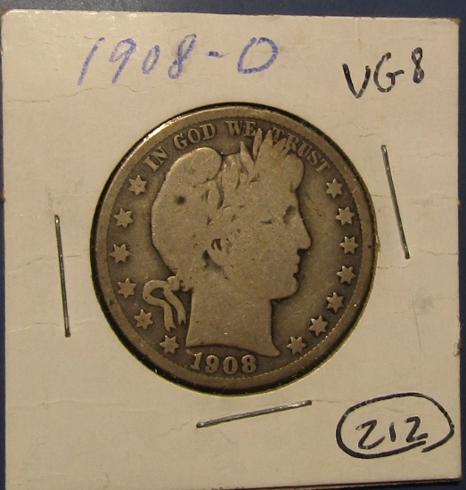 1908-O BARBER HALF DOLLAR VG-8