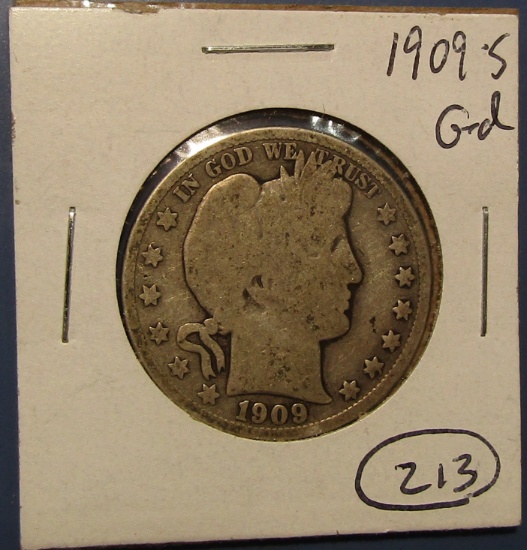 1909-S BARBER HALF DOLLAR GOOD-4