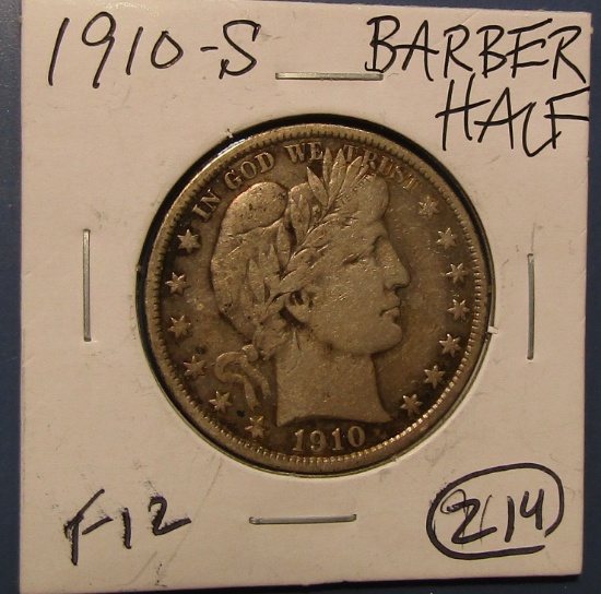 1910-S BARBER HALF DOLLAR FINE-12