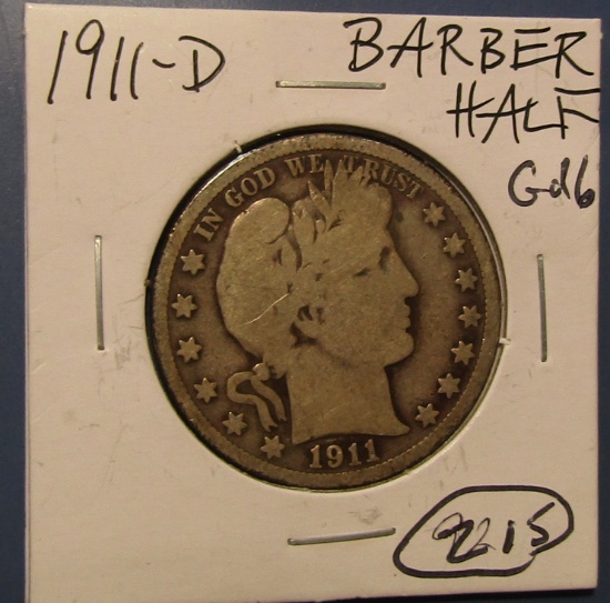 1911-D BARBER HALF DOLLAR GOOD-6