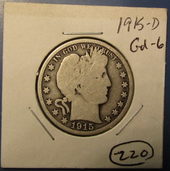 1915-D BARBER HALF DOLLAR GOOD-6