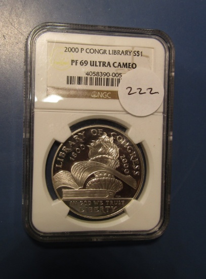 2000-P SILVER LIBRARY OF CONGRESS DOLLAR NGC PF-69 ULTRA CAMEO