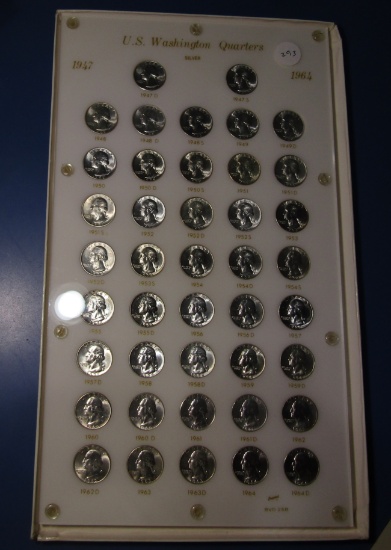 1947-D THRU 1964-D SILVER WASHINGTON QUARTER SET GEM BU IN CAPITOL CUSTOM H