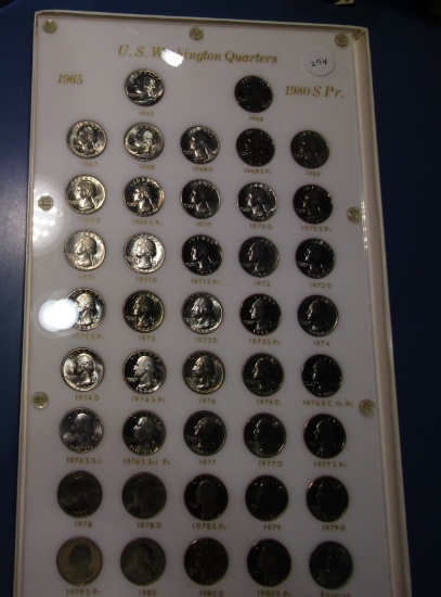 1965 THRU 1980-S WASHINGTON QUARTER SET GEM BU & PROOF IN CAPITOL CUSTOM HO