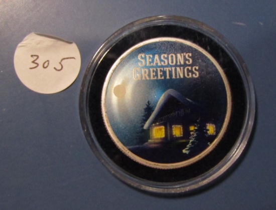 SEASONS GREETINGS .999 1 OZ. SILVER ROUND