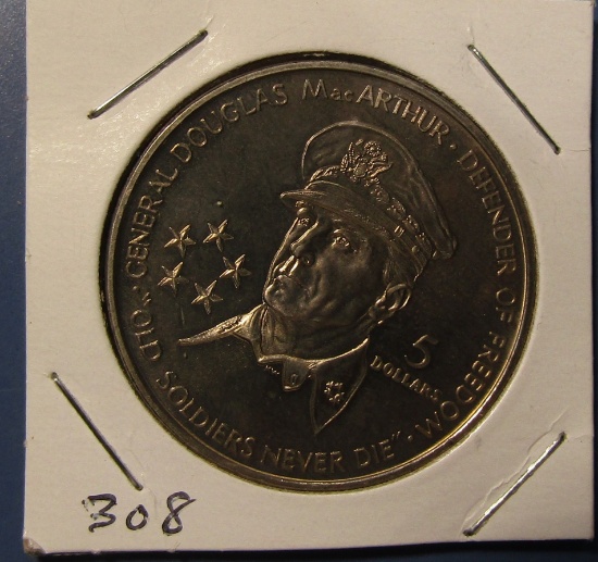 1989 DOUGLAS MACARTHUR FIVE DOLLAR COMMEM. MEDAL