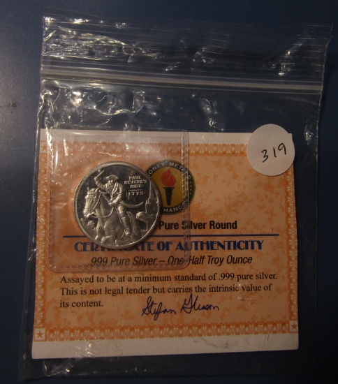 PAUL REVERE'S RIDE .999 1/2 OZ. SILVER ROUND