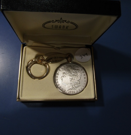 SWANK 1884 MORGAN SILVER DOLLAR UNC KEY CHAIN IN BOX