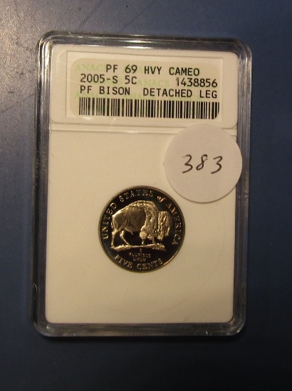 2005-S BISON NICKEL ANACS PF-69 HVY CAMEO DETACHED LEG