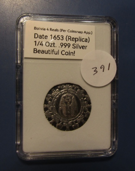 1653 4 REALES REPLICA .999 1/4 OZ. SILVER