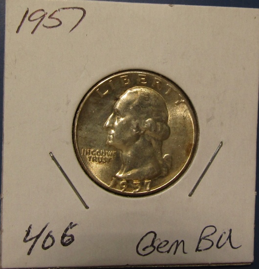 1957 WASHINGTON QUARTER GEM BU