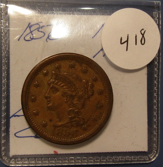 1856 LARGE CENT CH AU-58