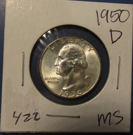 1950-D WASHINGTON QUARTER UNC