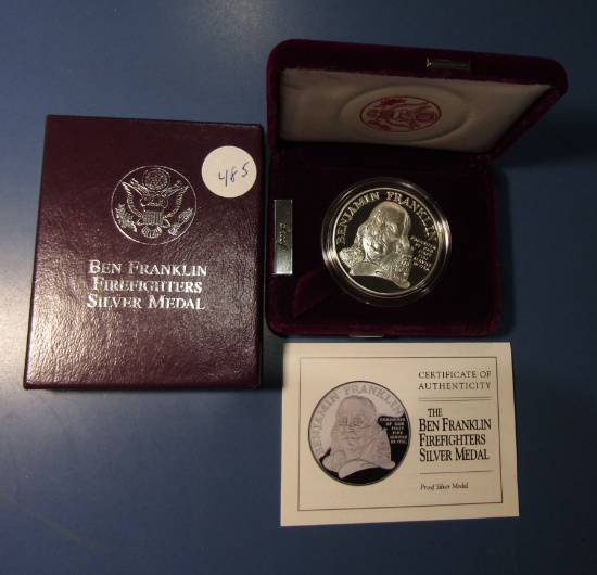 BEN FRANKLIN FIREFIGHTER PROOF SILVER MEDAL