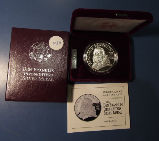 BEN FRANKLIN FIREFIGHTER PROOF SILVER MEDAL