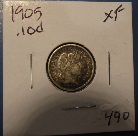 1905 BARBER DIME XF