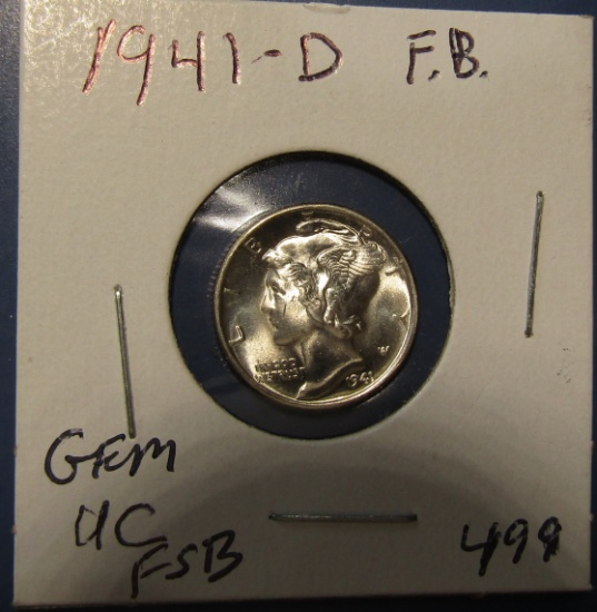 1941-D MERCURY DIME GEM BU-65 FULL SPLIT BANDS