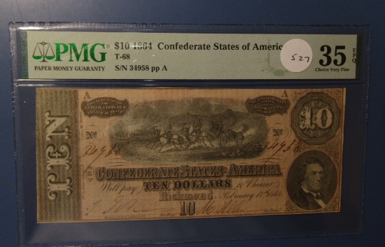 1864 CONFEDERATE TEN DOLLAR NOTE PMG VF-35 EPQ