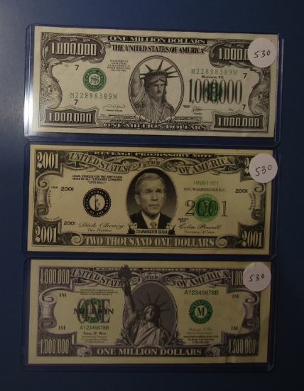 LOT OF THREE COMMEMORATIVE NOTES (NON-NEGOTIABLE)